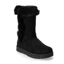 SO Abigail Women's Faux-Fur Tall Winter Boots Black Size 7.5 Shearling Style