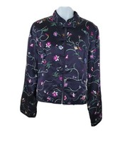 Tibi Embroidered Floral Silk Blend Blazer Size L  Black Long Sleeve 