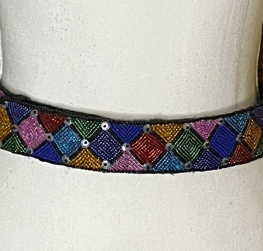 Vintage Ginnie Johansen Multicolored Beaded Black Leather Belt Vtg Ginnie Johansen Belt Womens Black Beaded Sequin Colorful  main image 3