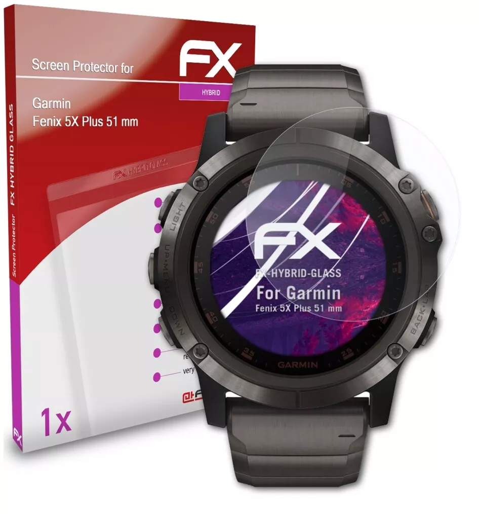 atFoliX Verre film protecteur pour Garmin Fenix 5X Plus 51 mm 9H Hybride Verre