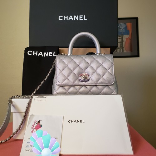 Chanel Coco Handle Bag Extra Mini/mini iridescent purple caviar bag 7.25 inches