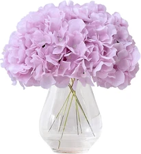 Mauve Lavender Artificial Hydrangea Flowers - 10 Silk Heads for DIY Decor