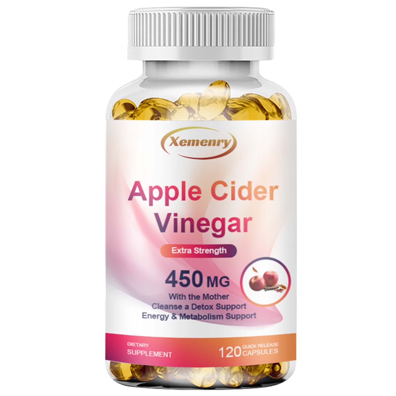 120 un. Vinagre de Sidra de Manzana 450 mg - Pérdida de Peso Premium, Control del Apetito, Desintoxicación