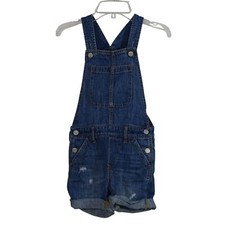 GAP Kids Distressed Denim Bib Overall Shortall Shorts Girls Size S Rolled Cuffs