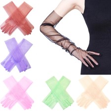 Women Tulle Long Gloves Lace 70cm Sheer Mesh Touchscreen Bridal Wedding Party  