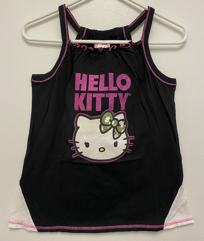 NWT Sanrio HELLO KITTY Camo Graphic Black Tank Top Glitter_Girls XL cute kawaii