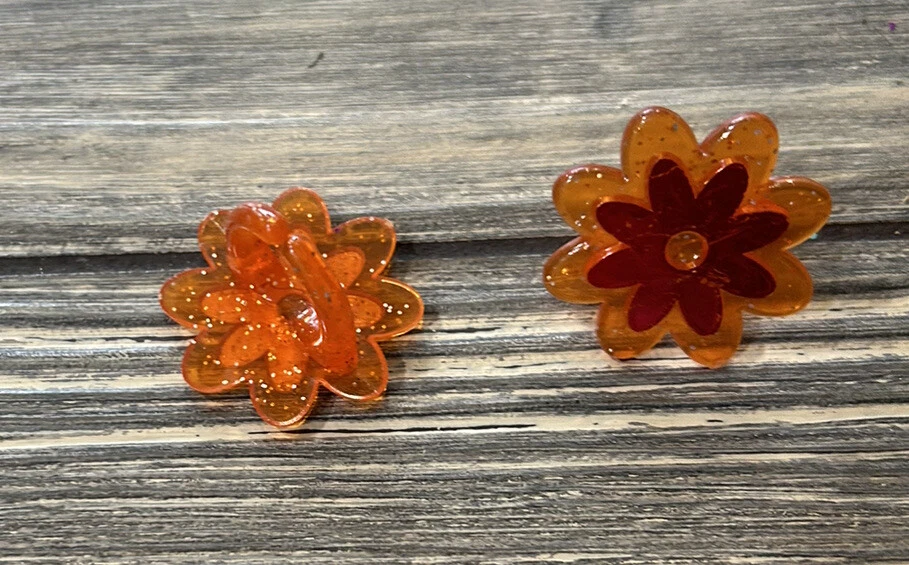 Juego de 2 adornos para cupcakes anillos flores rojas naranja vintage Foto 2 de 2