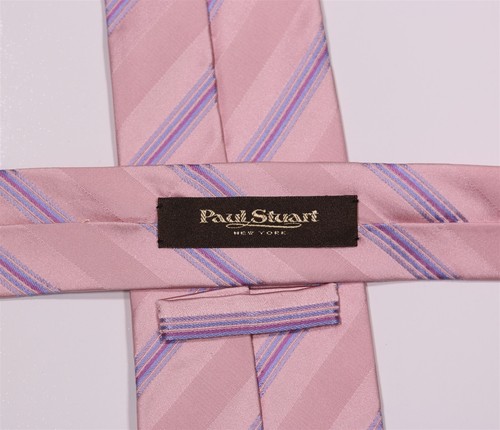 Corbata Paul Stuart Hecha en Japón Rosa Azul Cielo Rayas Seda Hecha a Mano Corbata Delgada - Imagen 5 de 6