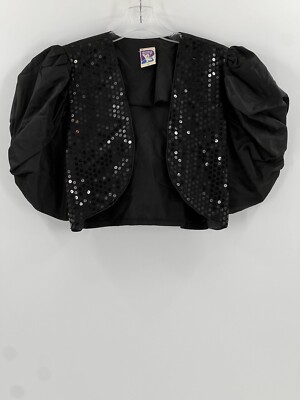 VINTAGE 80'S Yessica Sequin Black Shrug Jacket Ruched Sleeves Size 40 USA Medium