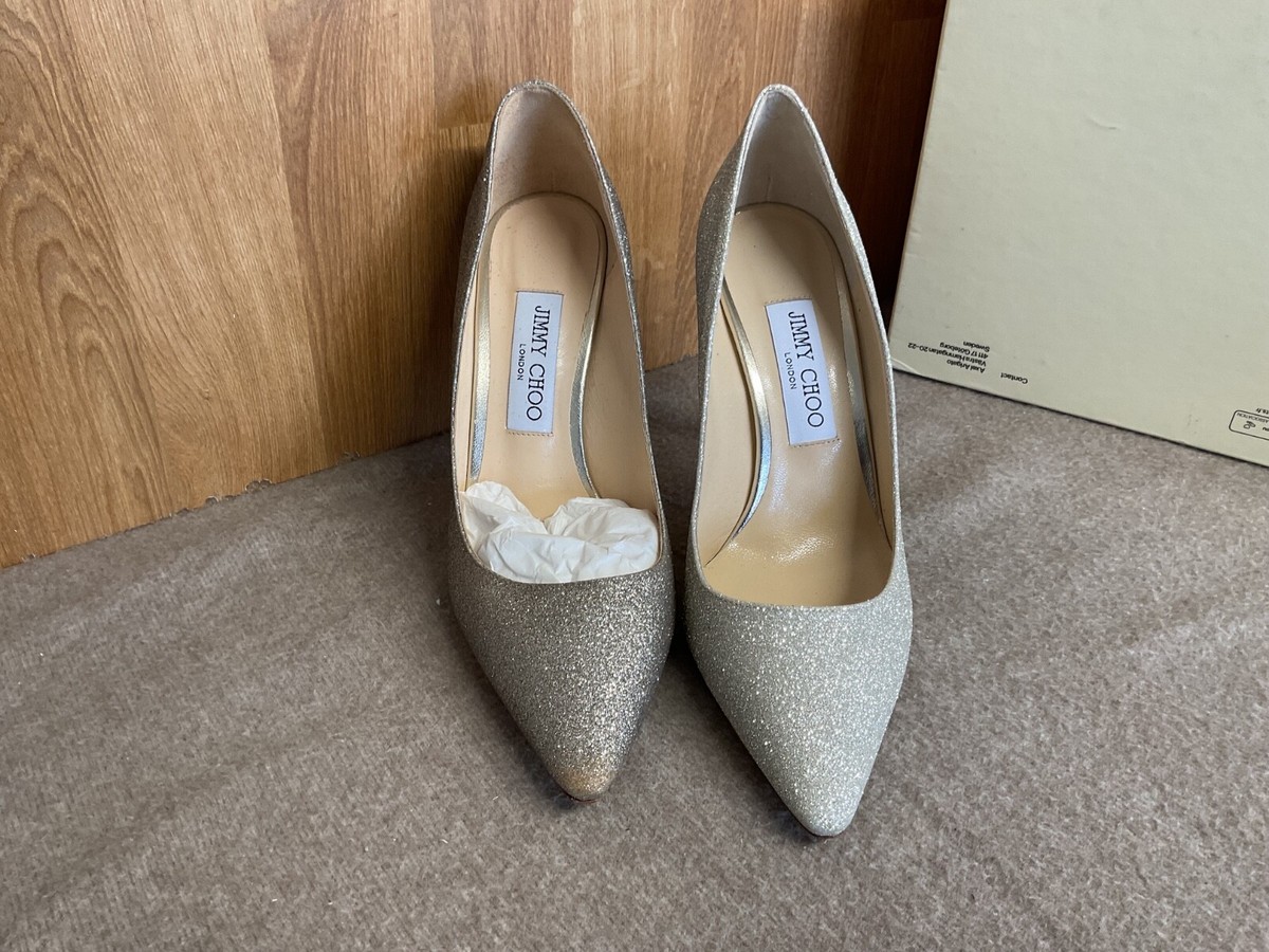 Jimmy Choo Romy 100 Heels UK Platinum Ice Pumps YA33