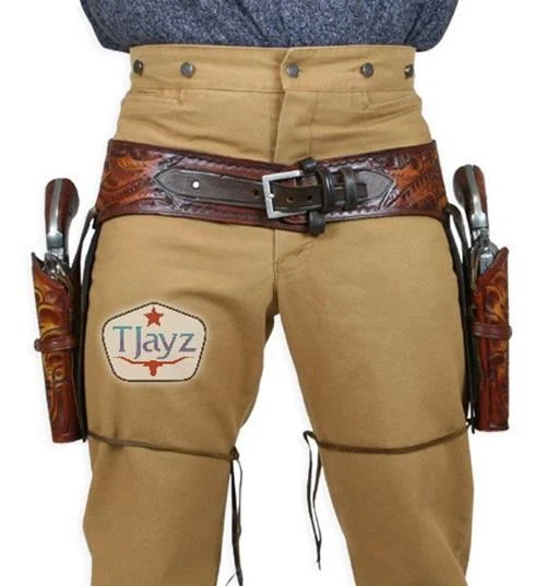 OUTLAW ALTA CALIDAD 44 45 DOBLE Funda Pistola Cinturón Drop HERRAMIENTA CUERO Western RIG Foto 3 de 4