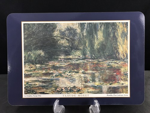 Vintage Lady Clare Claude Monet Painting Cork Placemats Blue Border Set of 7 - Picture 3 of 12