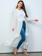 Ivory Ruffled Open Front Kimono Cardigan Size Large Tiered Long Sleeve