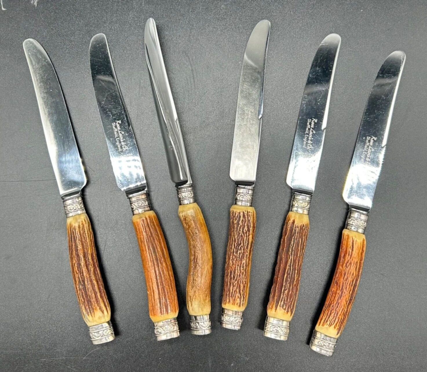 Lewis Rose & Co.Ltd Real Stag Horn Cutlery 6 Sheffield Knives Not Serrated