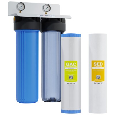20''x4.5'' Big Blue Two Stage Clear Whole House Water Filter System,1'' in/out port