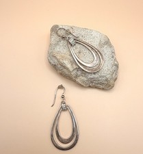 Double Teardrop Sparkle Sterling Silver Dangle Earrings