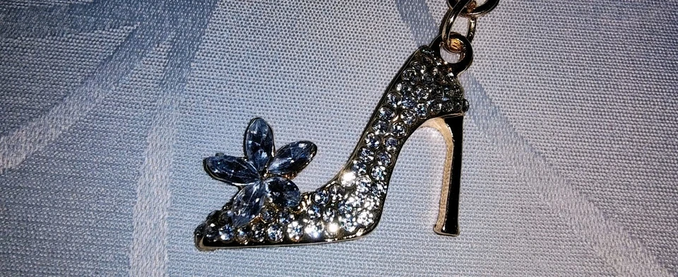 Rhinestone Magic Slipper Gold Purse Charm Key Chain Luggage Charm Bling Shoe - Image 3 of 4