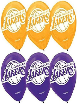 NBA LA Lakers Yellow and Purple Latex Balloons - 12'' (Pack of 6) - Perfect Bask