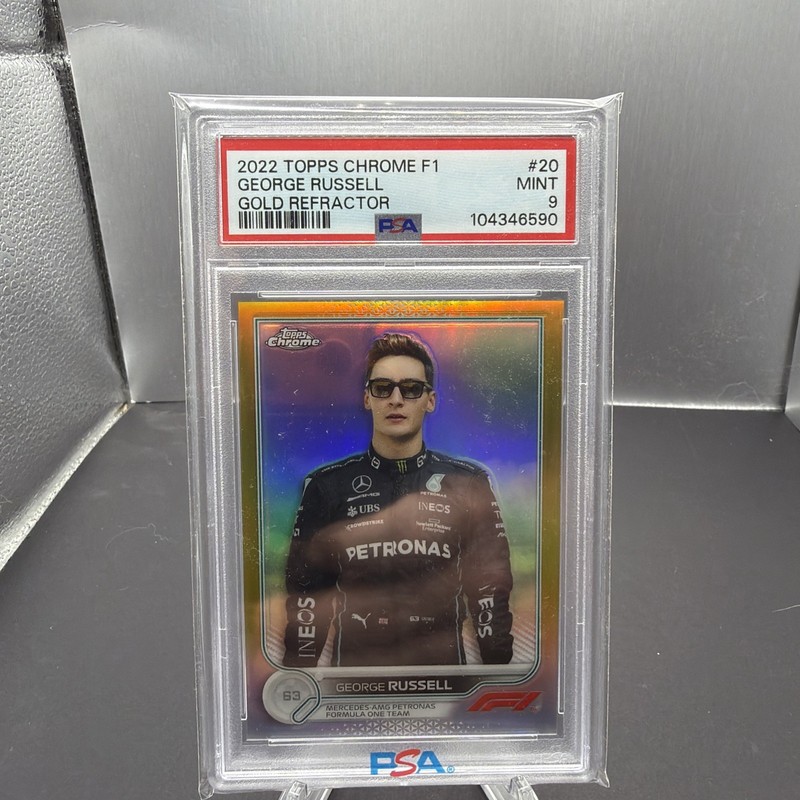 2022 TOPPS CHROME FORMULA 1 #20 GEORGE RUSSELL GOLD REFRACTOR /50 PSA 10