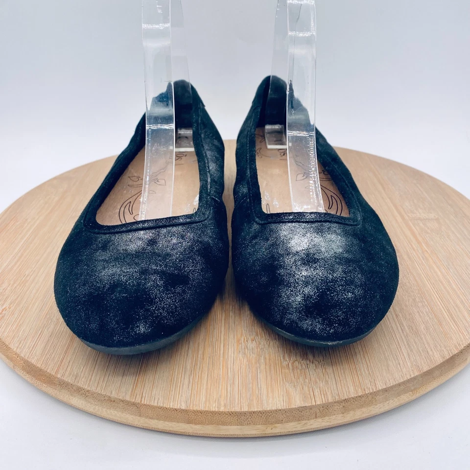 Zapatos planos de ballet cómodos sin cordones de cuero negro Taos para mujer 8 Foto 3 de 4