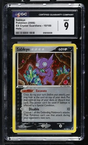 CGC 9 MINT Sableye 10/100 EX Crystal Guardians Holo Pokemon Card
