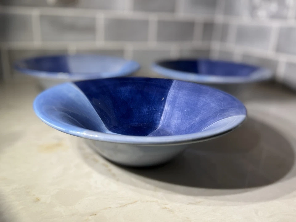 Set of 3 Quadrettini Tabletops Unlimited 9” Pasta Bowls Hand painted Blue Ombré - Image 3 of 4