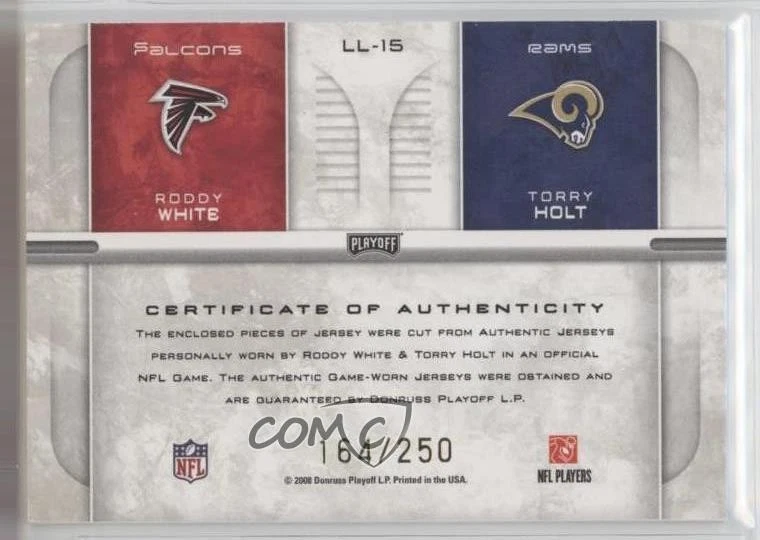2008 Prestige League Leaders Materials /250 Roddy White Torry Holt #LL-15 - Image 2 of 2
