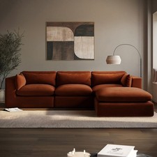 Large Burnt Orange Velvet Reversible 4-Seater Chaise Corner Sofa - Hudson HSN004