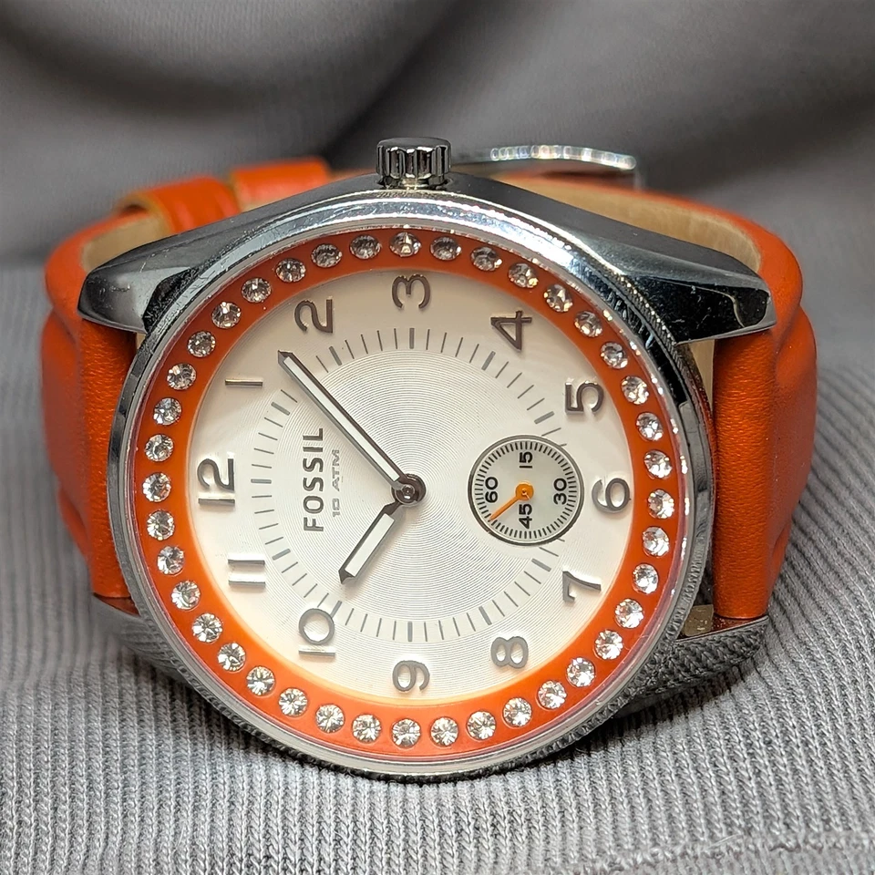 Raro AM4189 Fossil Mujer Naranja Quemado Cara Grande Reloj Retro con Batería Nueva 40MM Foto 3 de 4