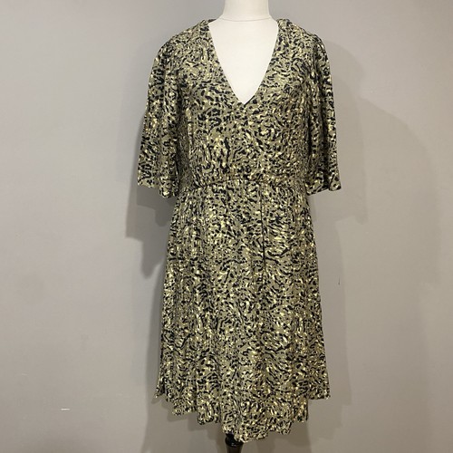 CITY CHIC Khaki Camo Print Dress Size XXS/AU12-14 Elastic Ruched Side Panels - Picture 2 of 7