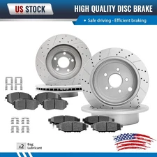 Front Rear Drilled Slot Brake Rotors Ceramic Pad Kit For 2008 Subaru Impreza WRX
