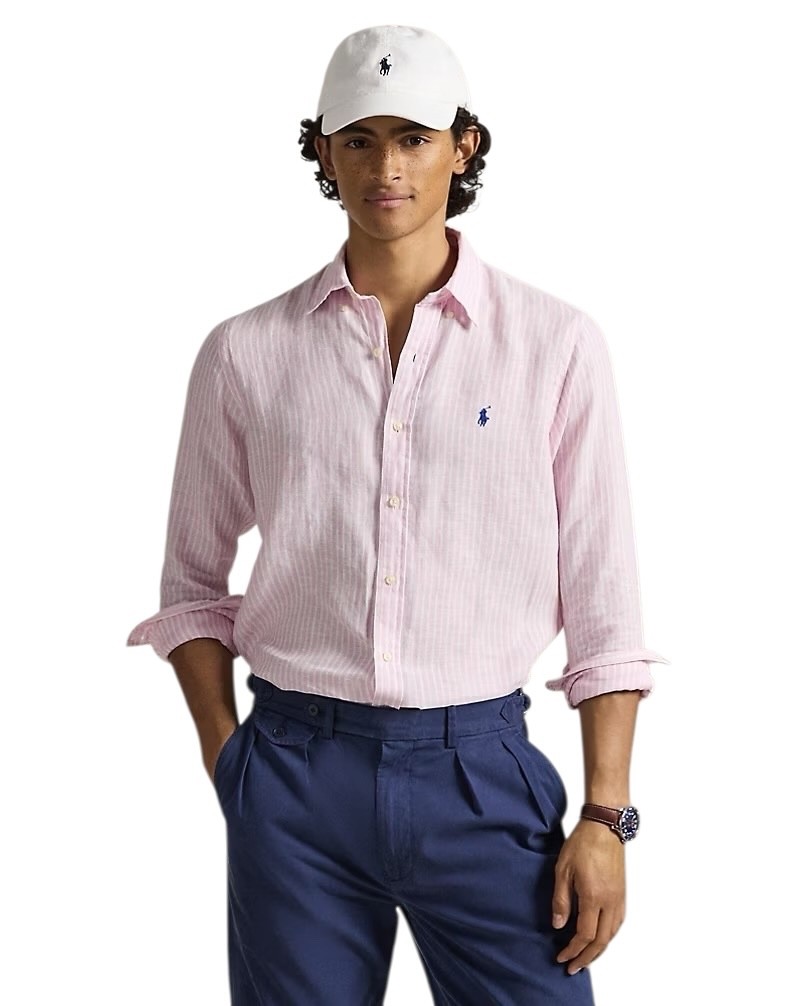 Polo Ralph Lauren Custom Fit Pink Stripe Linen Shirt RRP £175 image 2