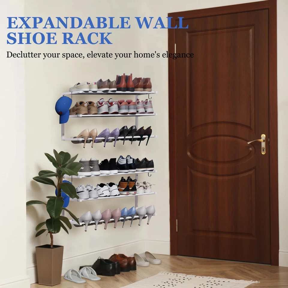 Paquete de 2 zapateros montados en la pared, zapatero colgante de 3 niveles para 24 pares, 17"-3... Foto 4 de 4