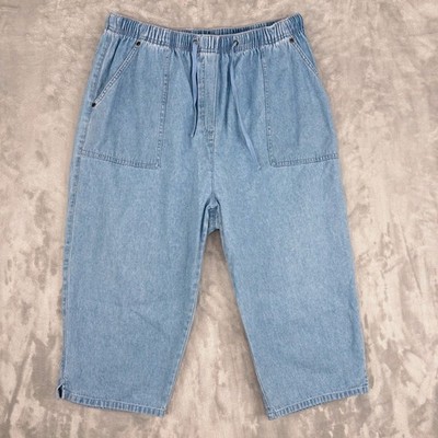 Classic Elements Capri Pants Women 18W Light Wash Denim Drawstring Elastic Waist