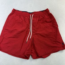 Vtg Style Polo Ralph Lauren Red Lined Swim Shorts Blue Polo Logo Trunks Sz L