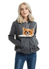 Women Pet Carrier Sweatshirt Puppy Kitten Holding Hoodies Long Sleeve Pouch T...
