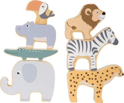 Small Foot Safari Stacking and Balancing Game with Seven Wooden Animal Figures,