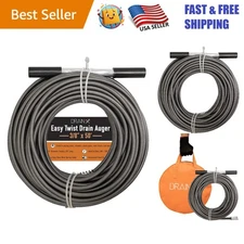 50 FT Easy Twist Drain Auger | Flexible Plumbing Tool with Gloves & Storage Bag
