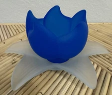 Studio Nova Blue Tulip Glow Frosted Glass Votive Candle Holder Italy