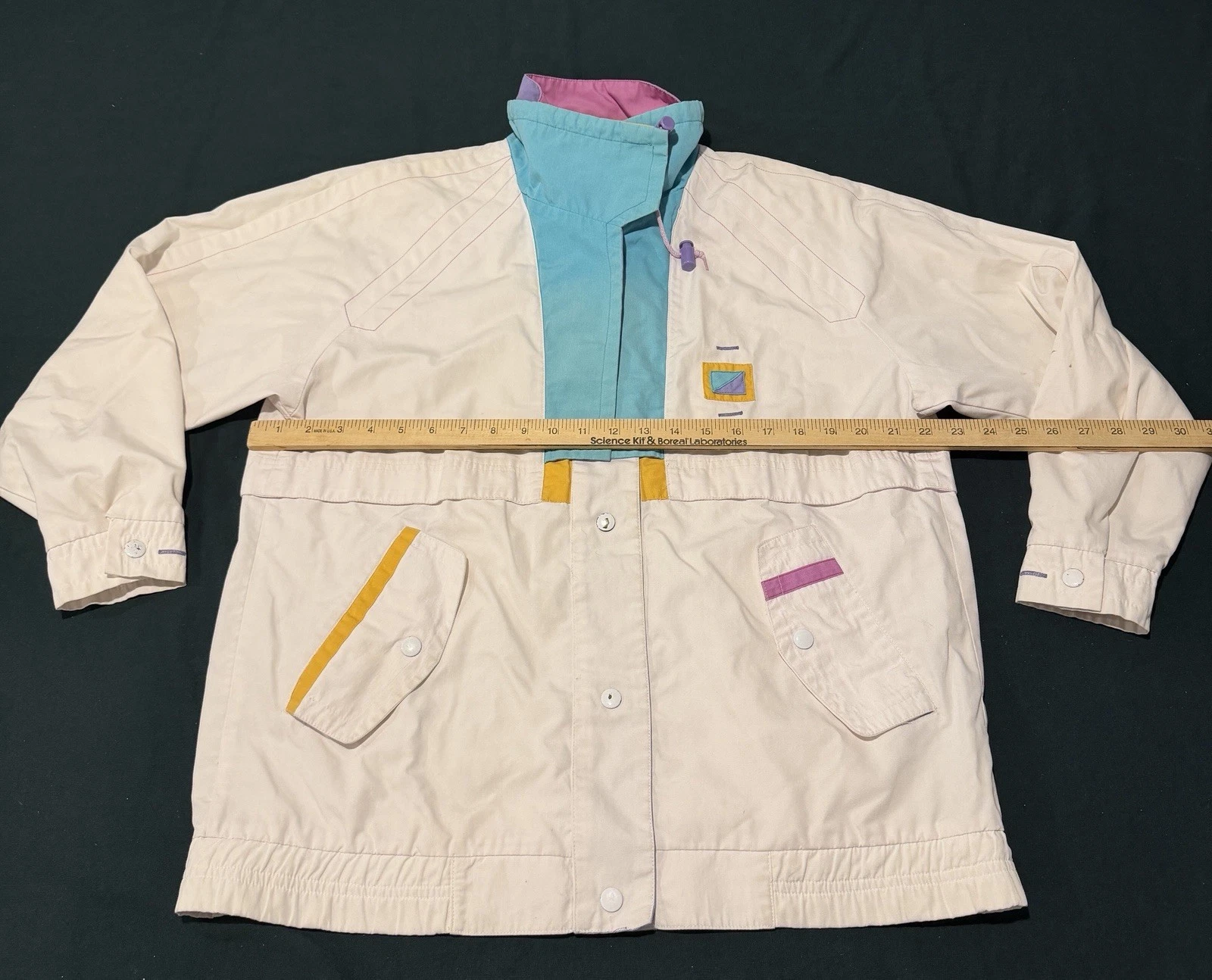 Vintage 80s Be In The Current Seen Pastel Colorblock Light Jacket Mens Medium - product detail image 5