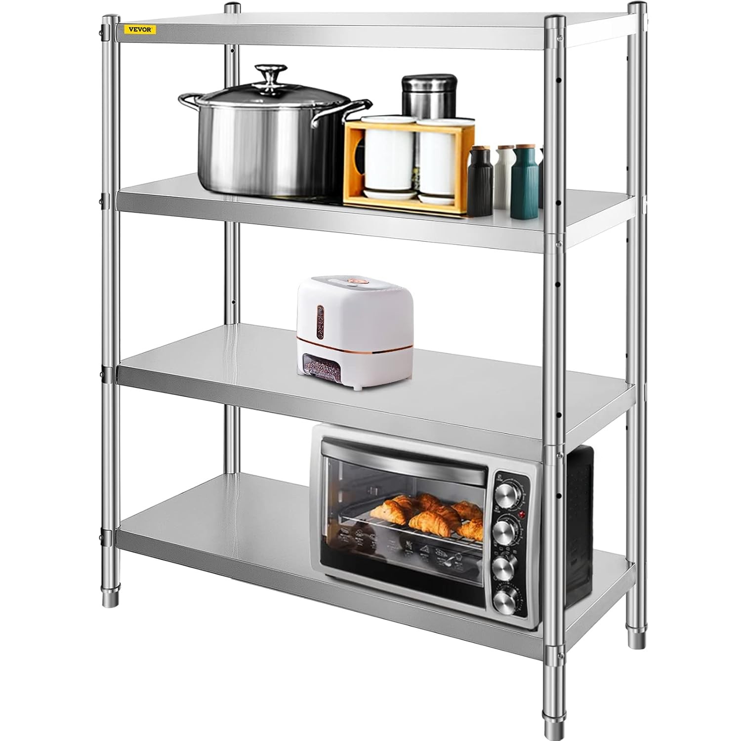 Stainless Steel 4-Tier Adjustable Shelf Unit 46.8x18.5 Inch Storage Rack
