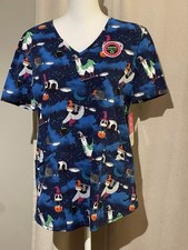 Scrubstar Women's Halloween V-Neck Print Scrub Top NWT Ultra Soft Size M