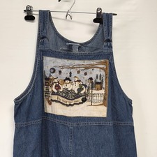 Faded Glory Vintage 100 Cotton Blue Denim Overall Dress Medium Snowman 14/16