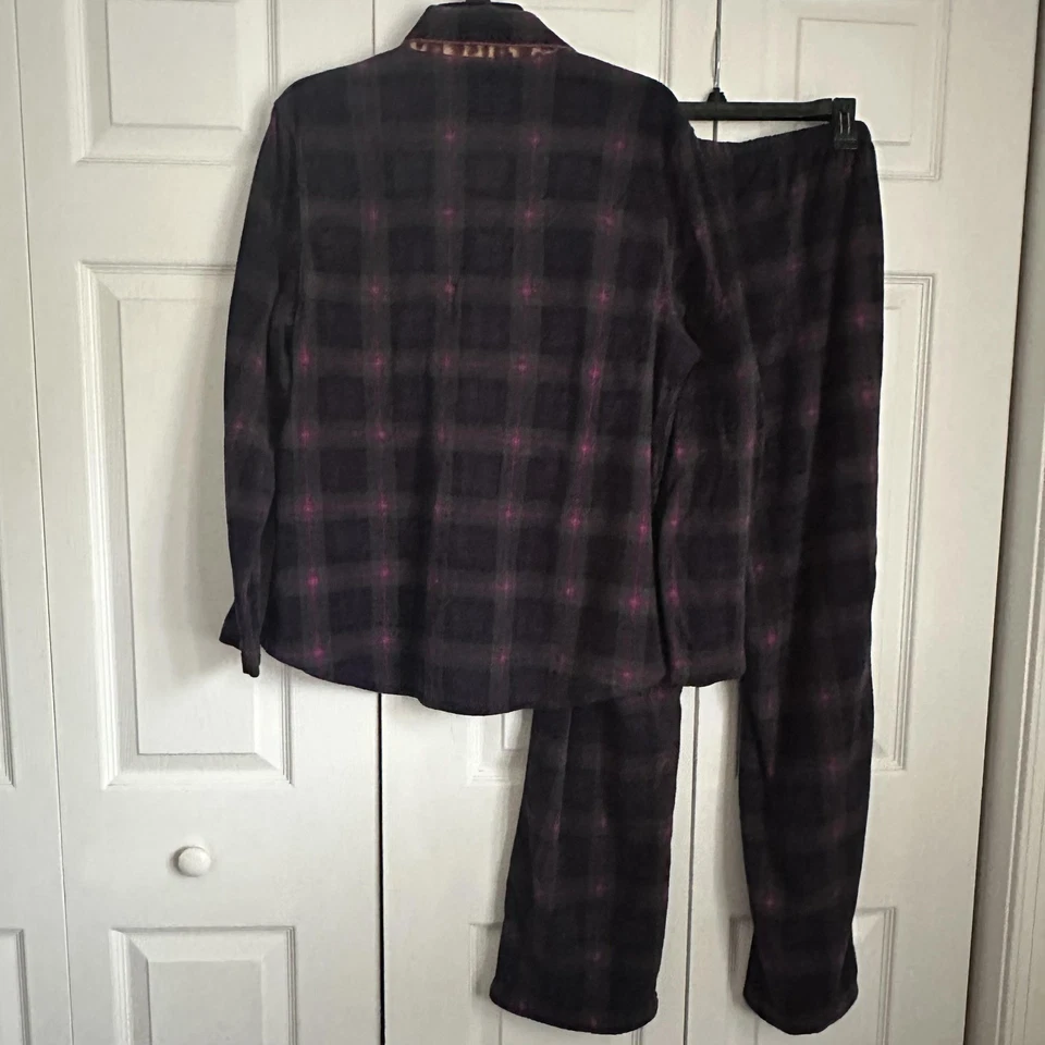 Lauren Ralph Lauren пижама комплект женщин XL темно-зеленый клетку флис герб леопард - Изображение 2 из 4