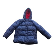 Amazon Essentials Kids Puffer Jacket Hooded Navy Blue Red Fleece Lined Size M 8