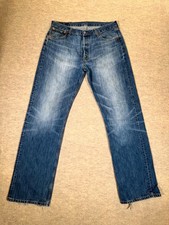 Levis 501 Jeans Mens 36x34 Blue Whiskering Denim Cotton Straight Leg Button Fly