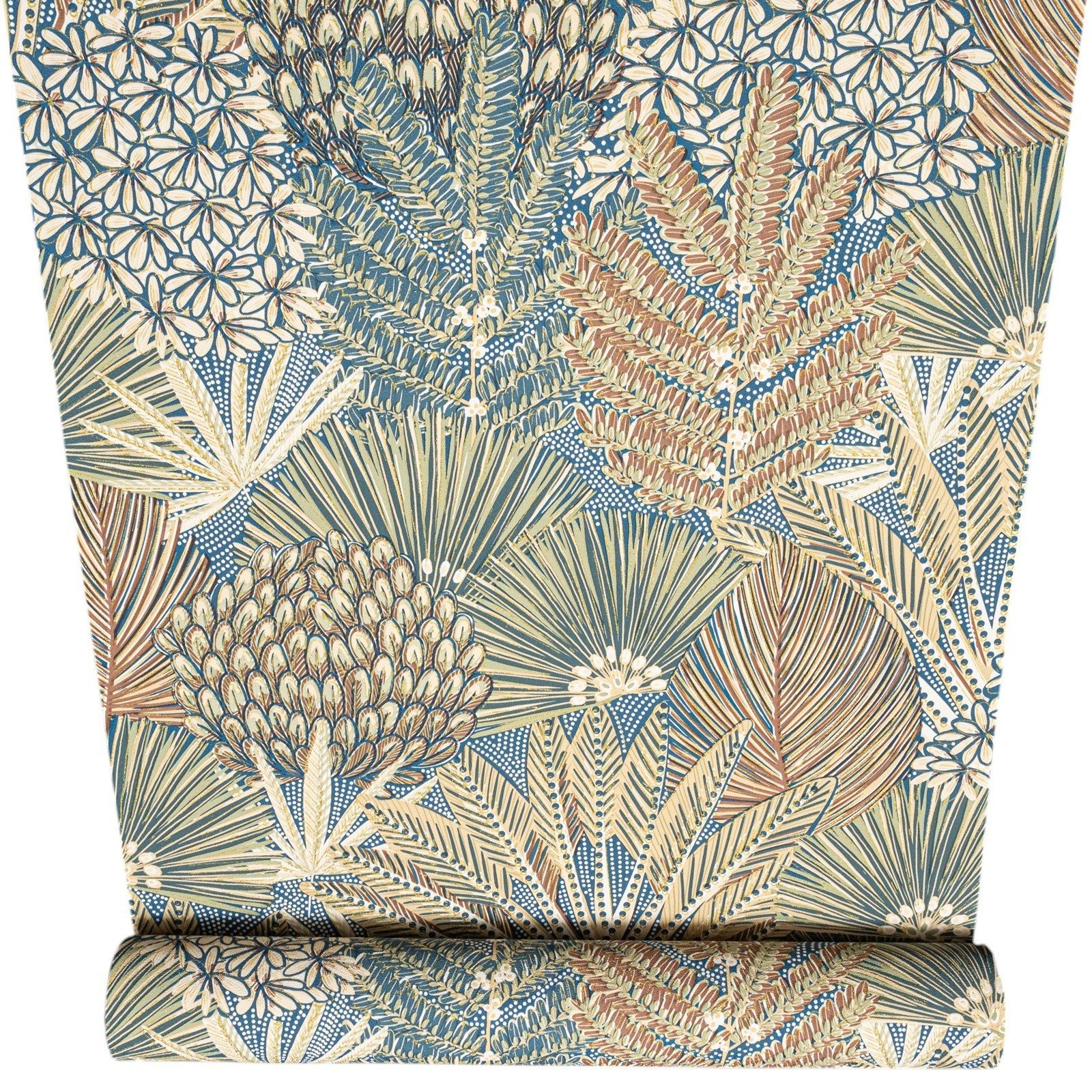Green Blue Floral Wallpaper Gold Metallic Shimmer Textured Slightly Imperfect