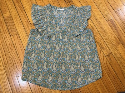 DR2 V-Neck Paisley Blouse w/Ruffled Sleeves Women's Medium