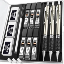 Nicpro 0.7 mm Art Mechanical Pencil Set in Storage Case, 3 PCS 3 Pack, Black 