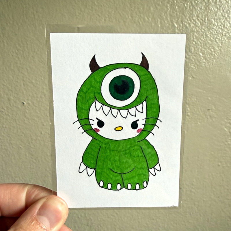 ACEO Original Handmade One-Eyed Green Monster Character, Unframed